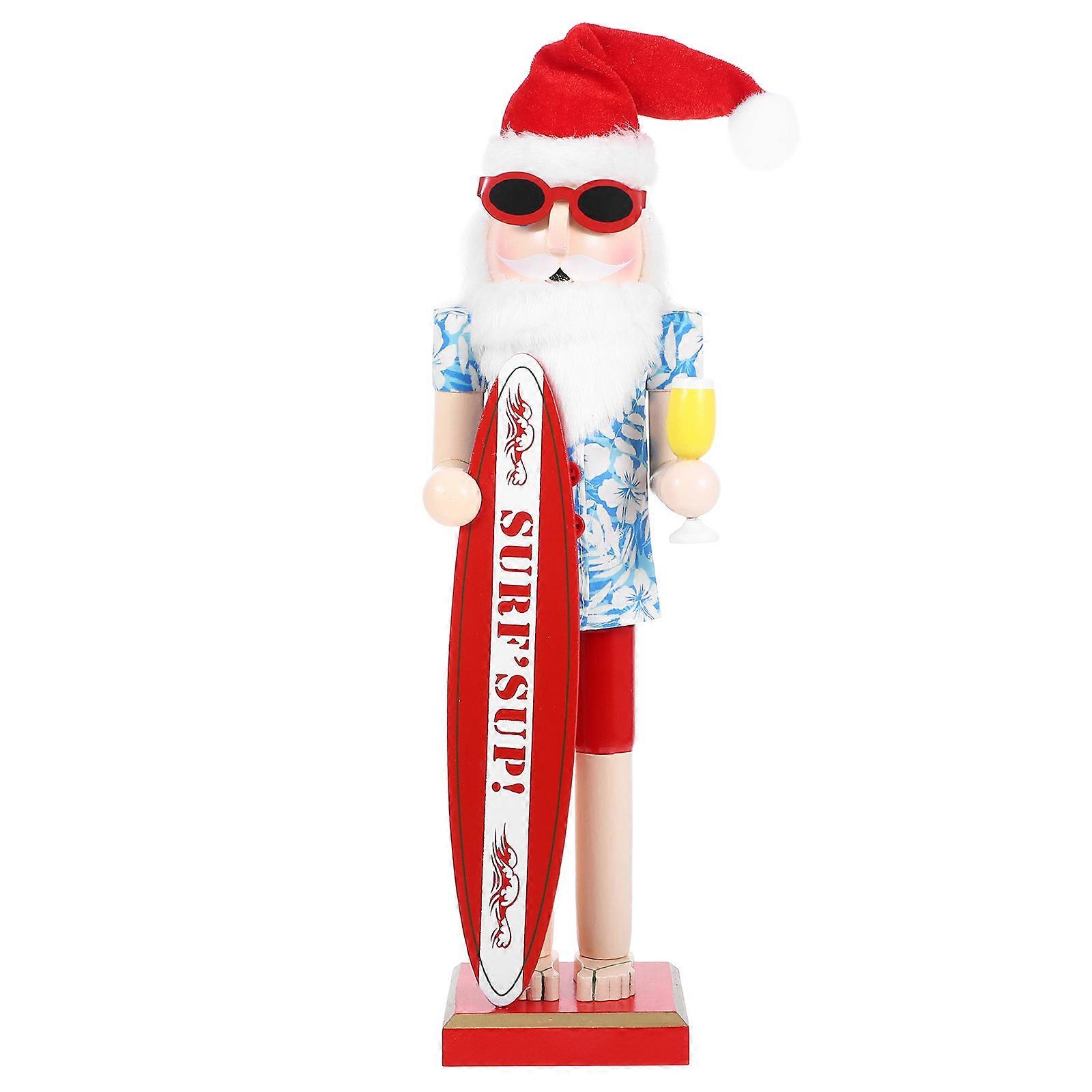 Beach Santa Nutcracker Indoor Decoration Statue 3D Design Wood 1Pack