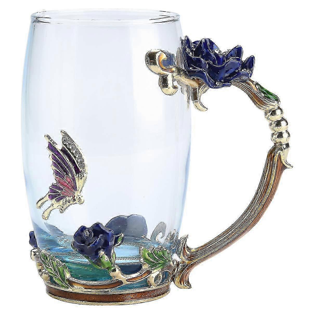 Elegant Blue Rose Cup with Enamel Spoon in a Beautiful Gift Box Suitable for Various Occasions