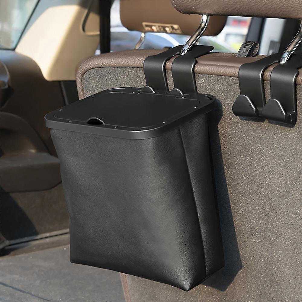 Leather Car Garbage Can Foldable Auto Trashes Can Large Capacity Storage Organizer Waterproof with Lid for Car Vehicle Truck SUV