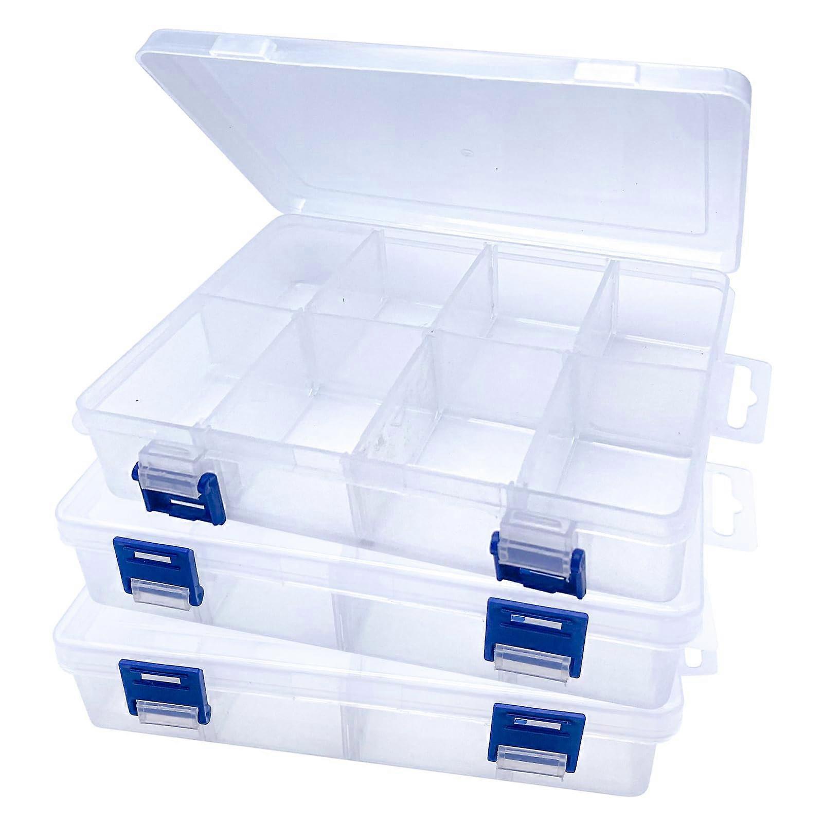 Pack of 3 Stackable Plastic Storage Boxes with 8 Adjustable Compartments for Beads, Jewellery, Accessories, Sewing