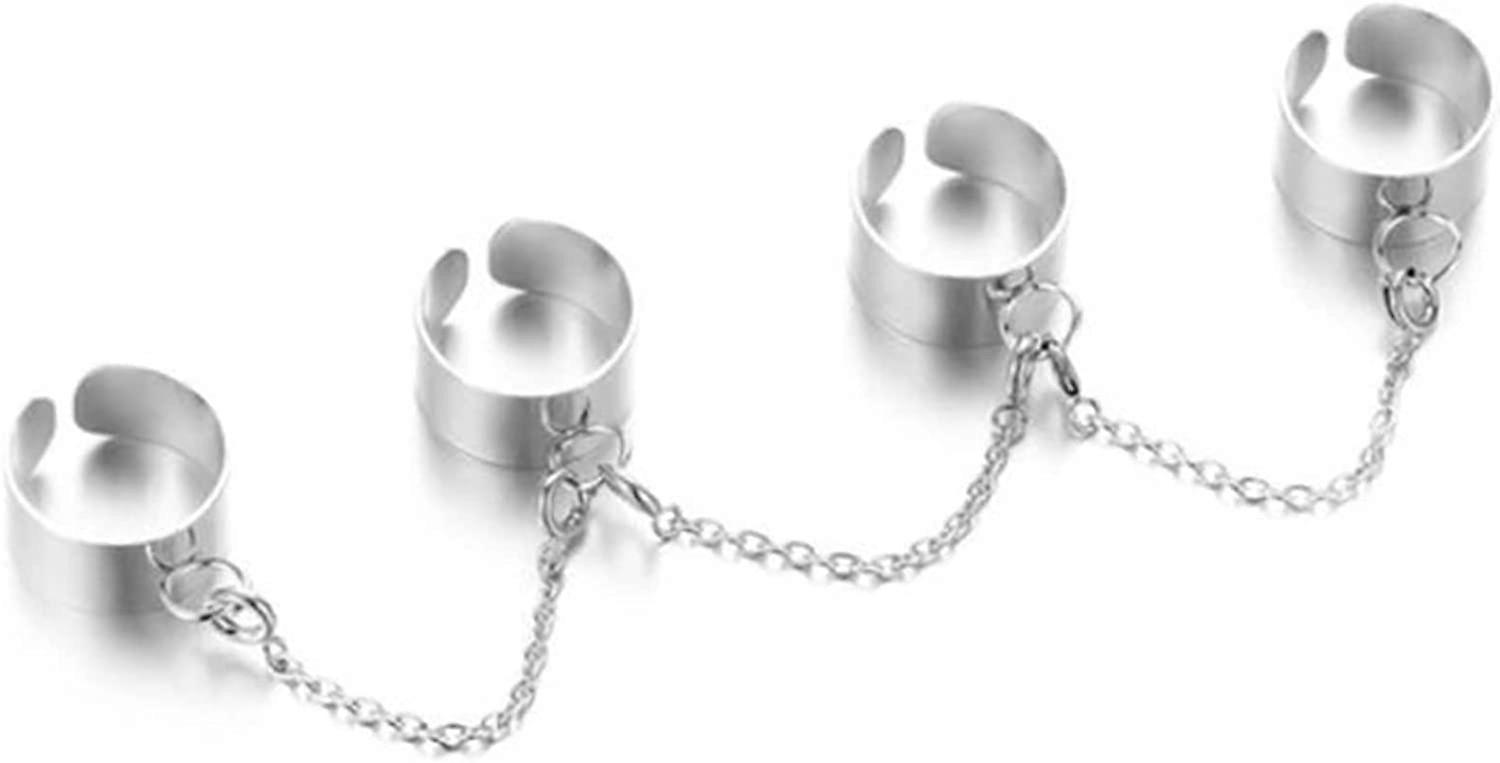 Chain Link Multiple Fingers Open Ring for Women - Punk Style Party Jewelry, Adjustable Size, Silver Color