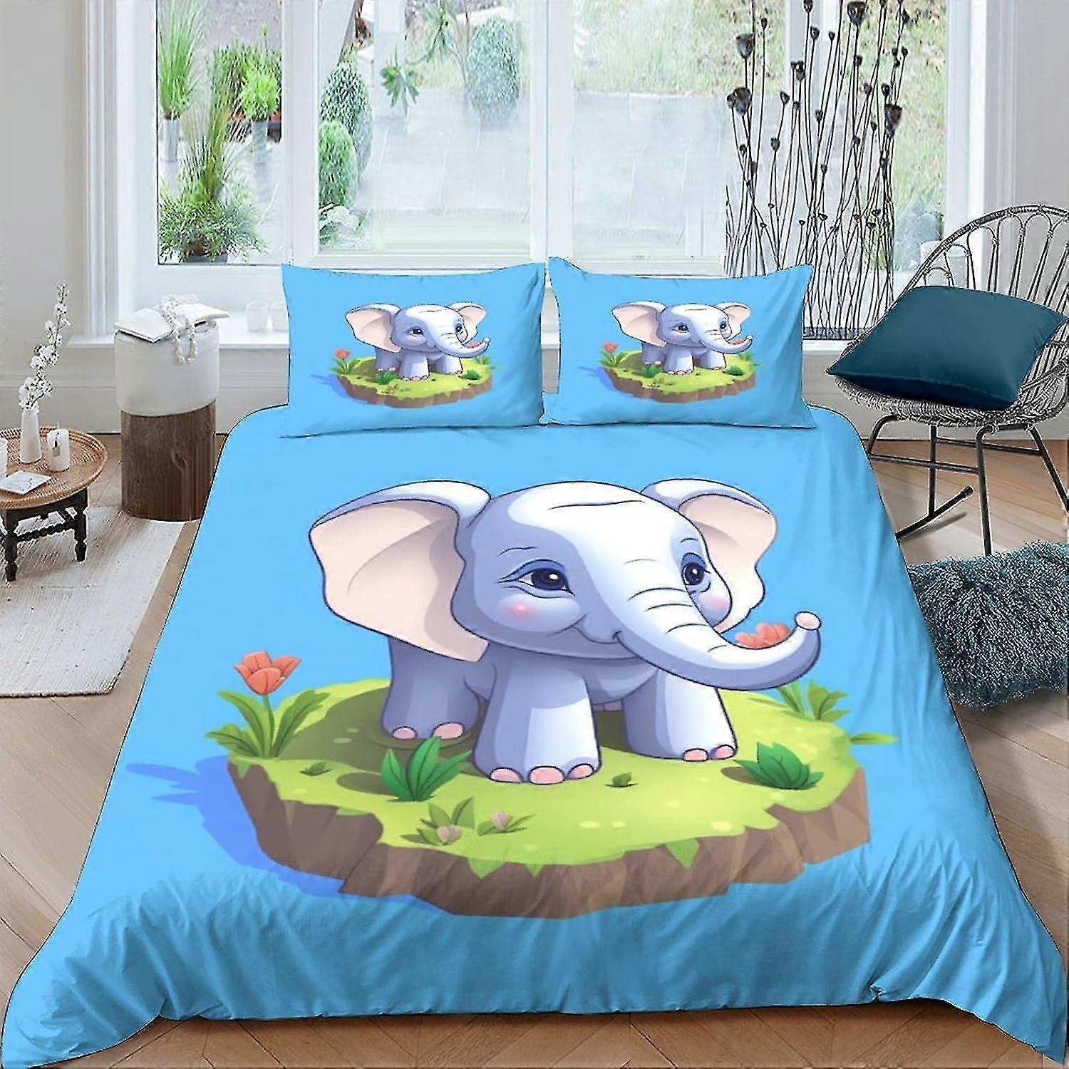 Capas de Colcha Multicoloridas de Elefante de Desenho Animado Conjunto de 3 Peças Capa de Edredom Luxuosa Macia com Fecho de Zíper Conjunto de Cama de Colcha de Fácil Cuidado com Pillowca