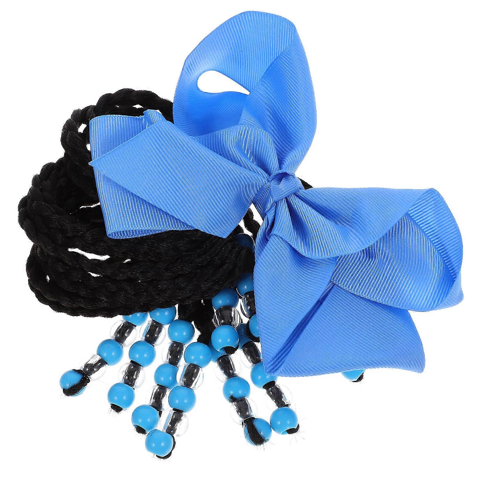 Lightweight Braid Extension Wig Ponytail Hair Piece with Bow and Beads for Fashionable Transparent Cross Style Accessory