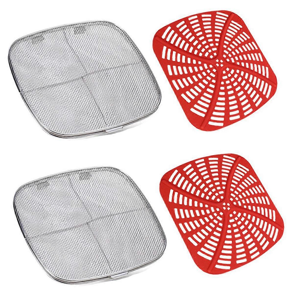 Anti-Splatter Screen and Silicone Gasket Combination Replacement Reusable Baffle for Air Fryer Indoor Grill,Red