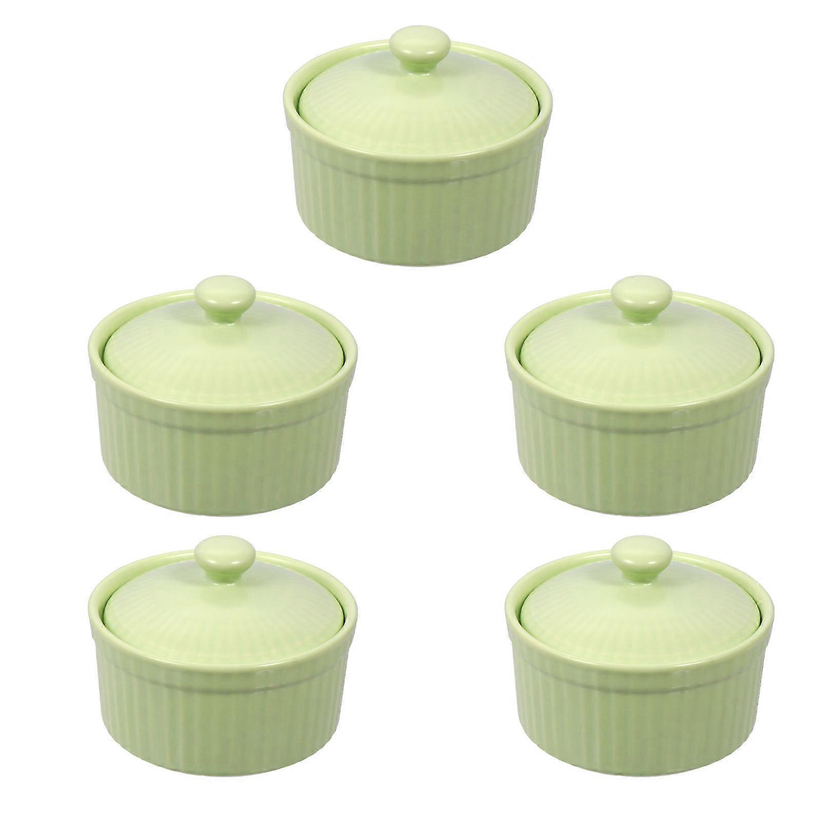 Oven Dish With Lid Ceramic Baking Bowl For Dining Table Round Shape 3.30X3.30X2.52in Steaming 1Set