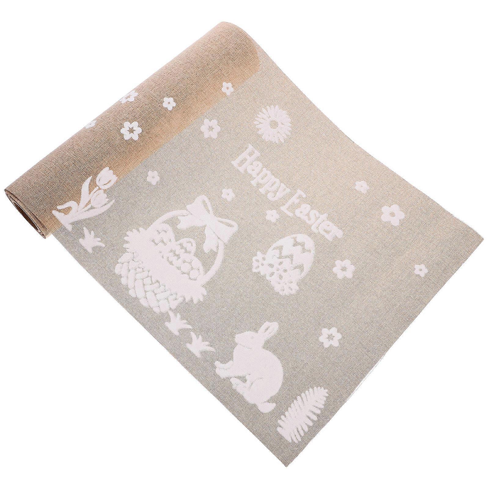 Holiday Table Runner Easter Theme Pattern Imitation Linen Fabric Protective Decorative Heat Resistant 1 Piece