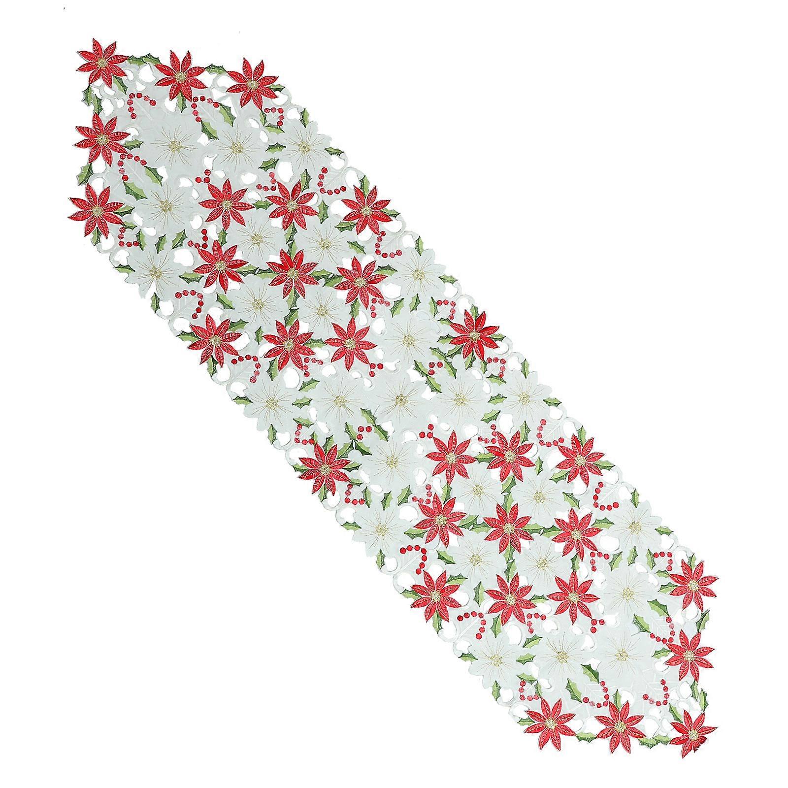 Dining Table Decoration Christmas Theme Rectangular 148x38cm White Polyester Home Decor 1Pc