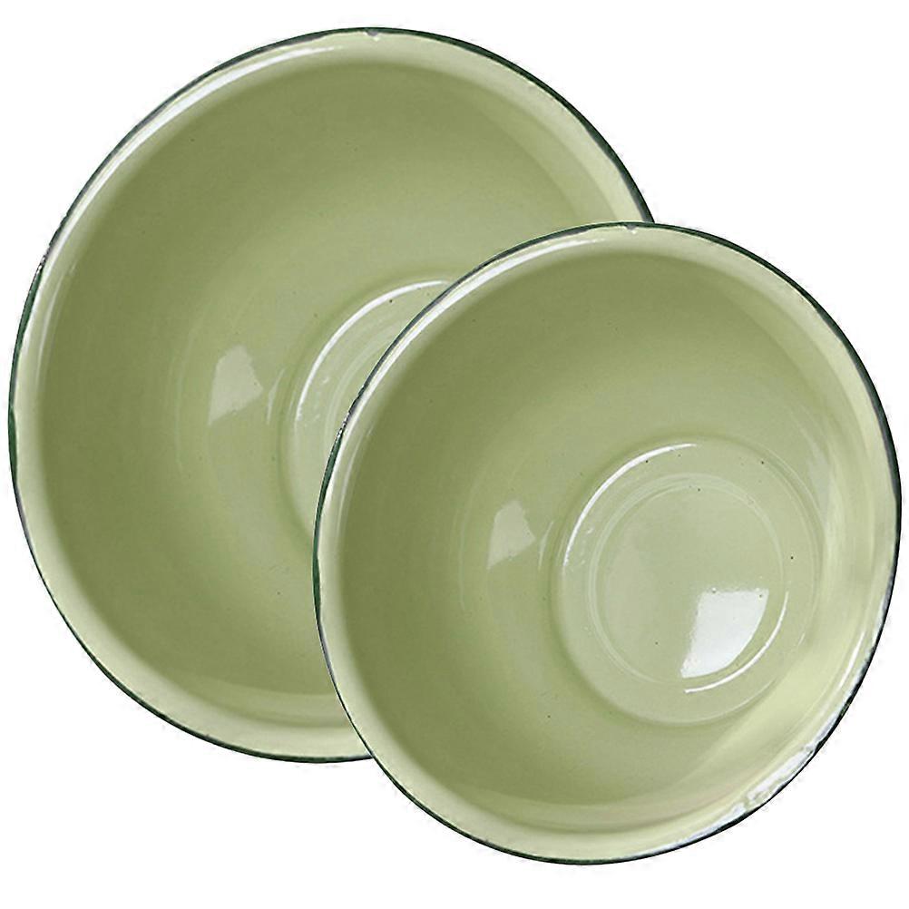 Vintage Style Enamel Bowls Set of 2, Thickened Green Enamelware for Mixing, Serving, and Food Storage, Retro Kitchen Design with Easy Clean Surface