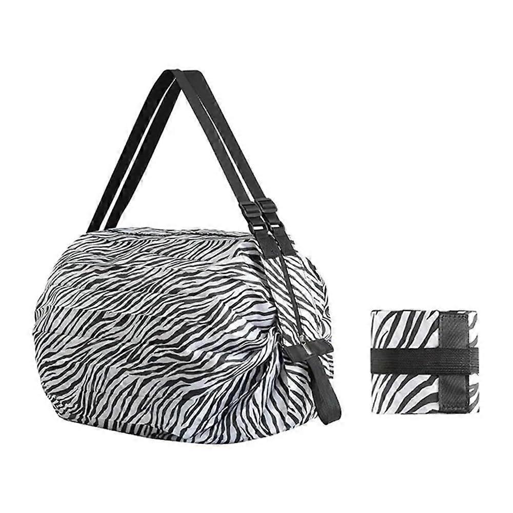 Foldable Shopping Bag with Large Capacity, Eco-Friendly, Reusable, Portable, One Shoulder Handbag for Travel, Zebra Stripe, 2-Pack