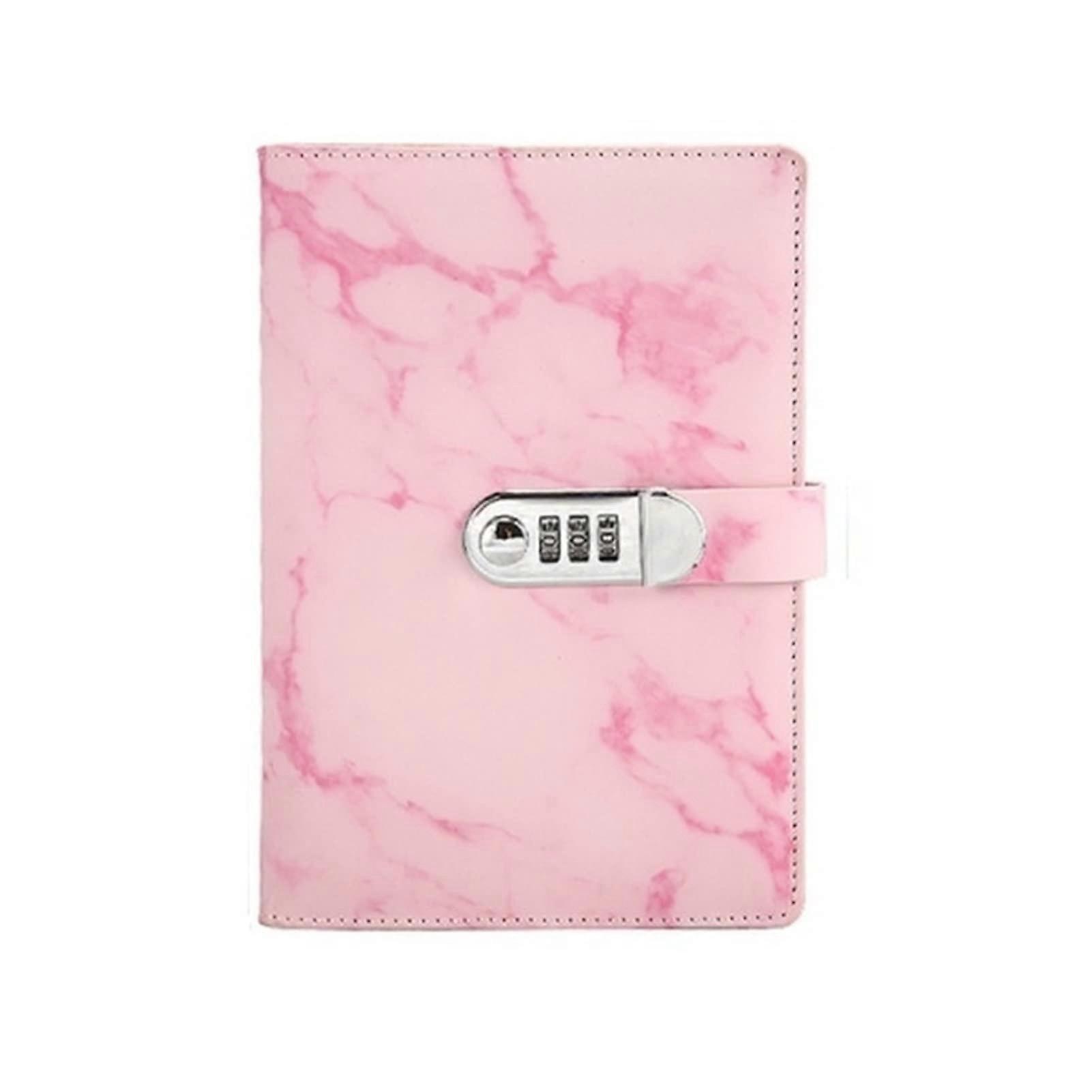 Notizbuch A5 Password-Locked Notebook With Marble Texture, 100 Pages, Leather Journal, Pink