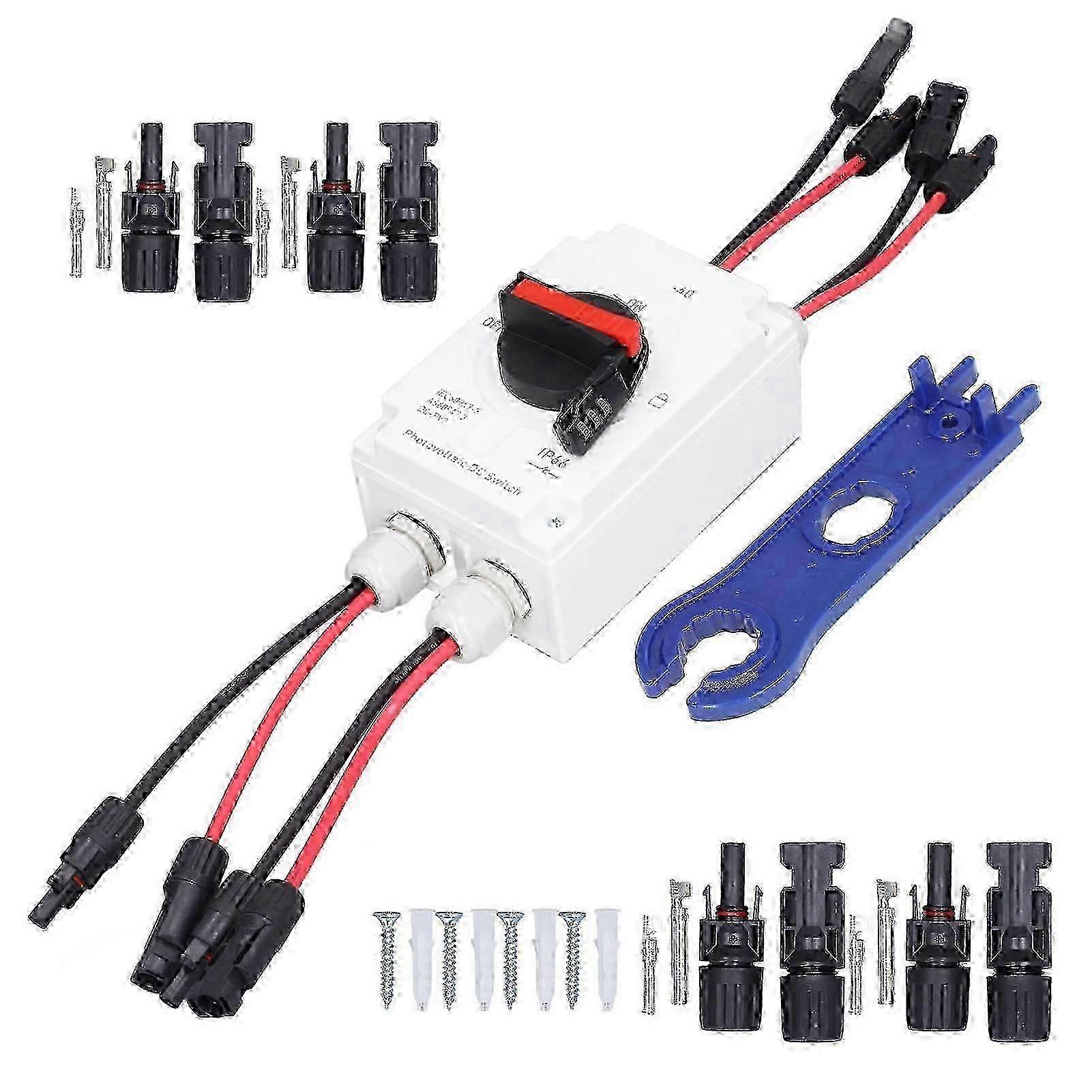 PV Solar Disconnect Switch - 2 Input 2 Output Photovoltaic Circuit Isolator 32A DC1200V - IP66 Waterproof for Solar Panel Systems
