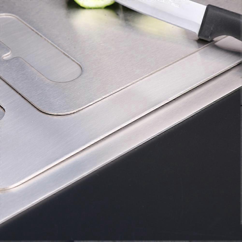 Stainless Steel Cutting Board for Kitchen Use Silver Color Reversible Block with Handle