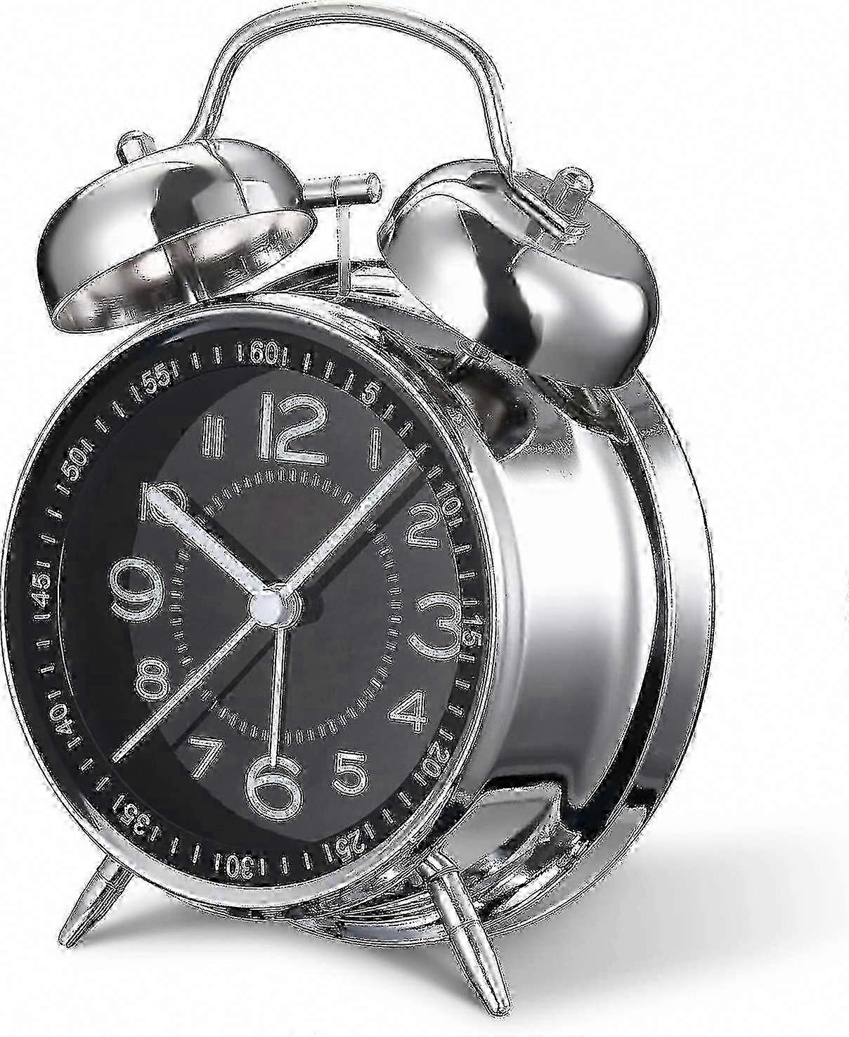 Loud Twin Bell 4" Backlit Silent Non-Ticking Quartz Alarm Clock for Heavy Sleepers & Adults