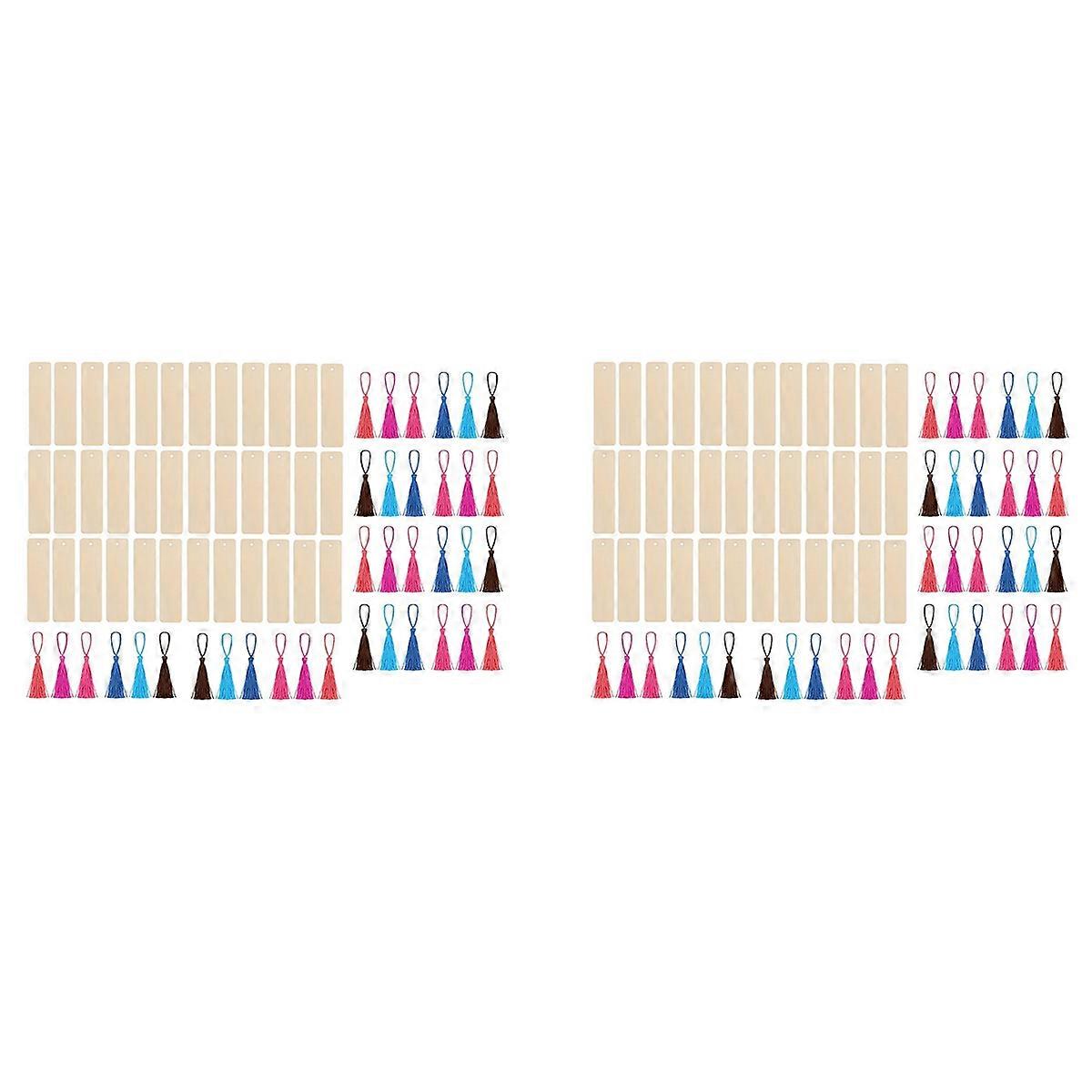 72 PCS Blank Wood Bookmarks and Tassels Rectangle Book Mark for Kids Painting Production Home DIY Cr