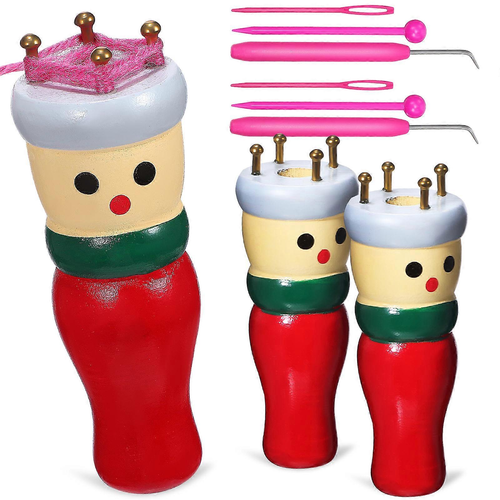 Wooden Knitting Doll Kit DIY – Multi Functional Loom for Knitting, Crocheting, and Braiding – Natural Wood Craft with Assorted Dolls and Accessories