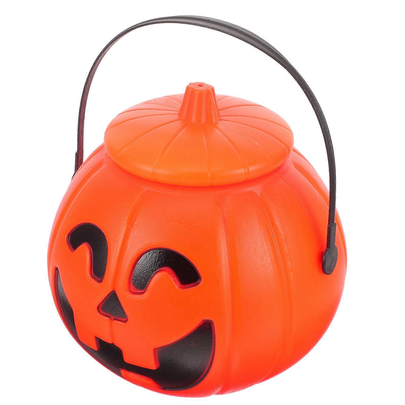Halloween Pumpkin Bucket Lightweight Portable Candy Holder with Handle Reusable Trick or Treat Container for Halloween Party Decoration