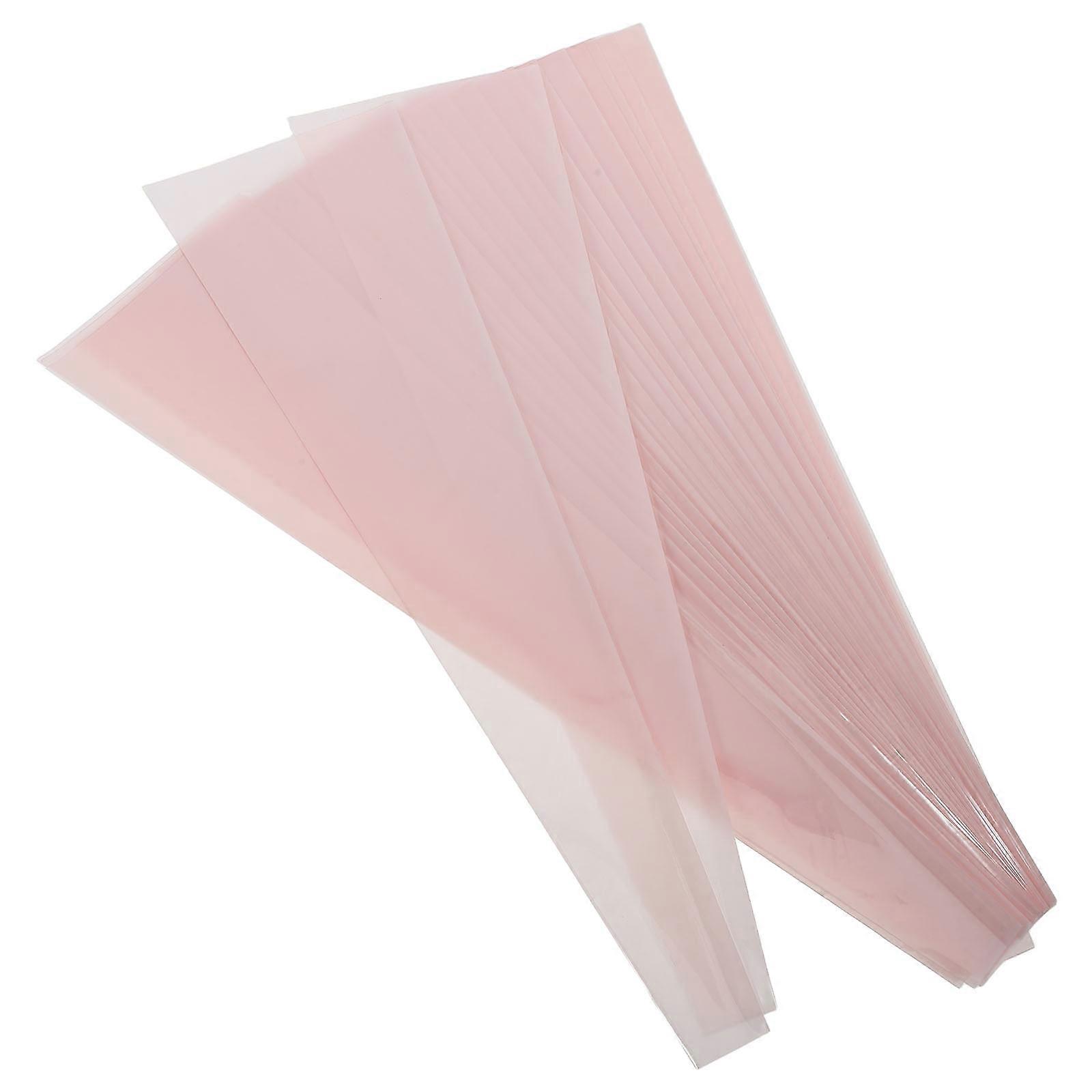 Flower Wrapping Bags for Bouquets Pink Plastic and Kraft Paper Packaging Single Use Transparent Sleeves 50PCS