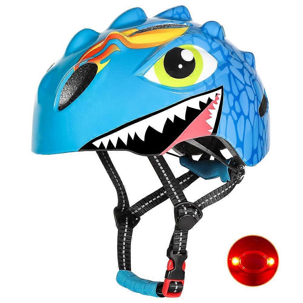 Children's Bicycle Helmet Dino Helmets with Light  Lightweight Jet Helmets for Kids  Cute 3D Helmet Azure Blue
