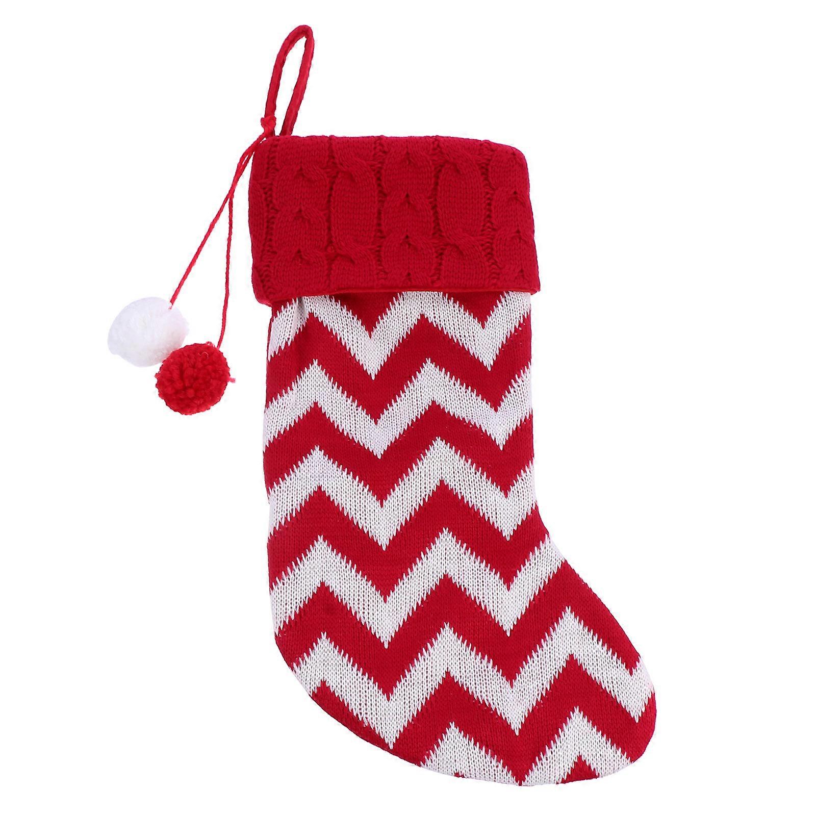 Knit Stocking Candy Pouch Gift Holder For Christmas Ornament In Red Tube Shape Using Knitting Technology 1Pack
