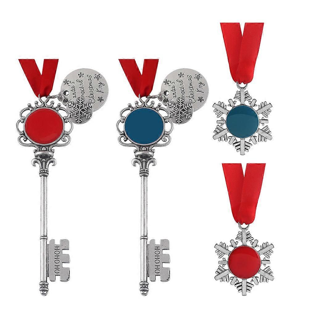 Christmas Key Pendant Set with Ribbon Hanging Snowflake Decorations – Festive Tree Ornaments and Accessories for Family and Friends