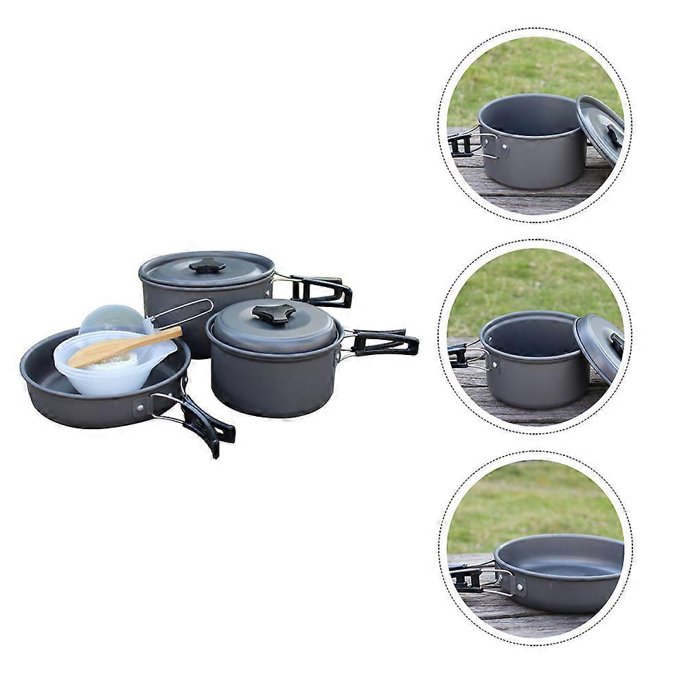 Portable Camping Cookware Kit Round Aluminium Alloy For Hiking And Picnic 1Set