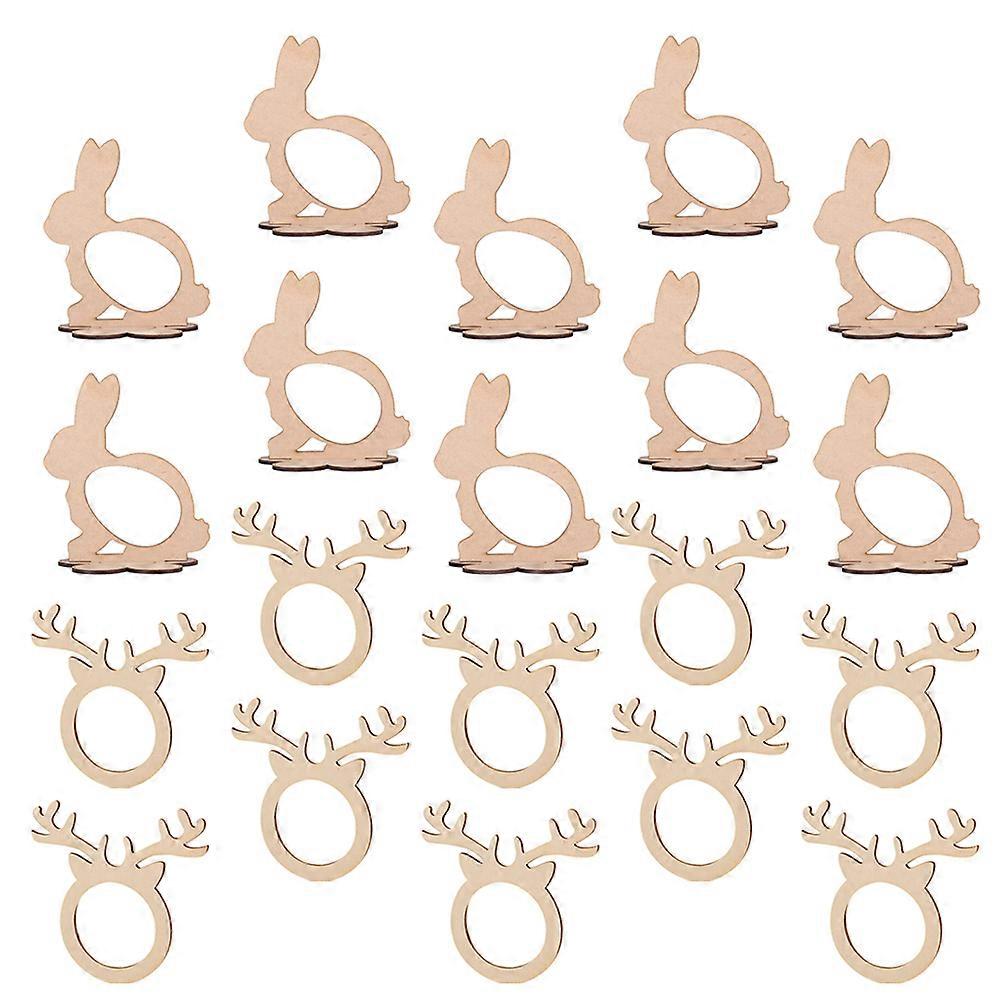 20Pcs Wood Christmas Napkin Rings Rabbit Shaped Elegant Table Setting For Party Hosts Beige