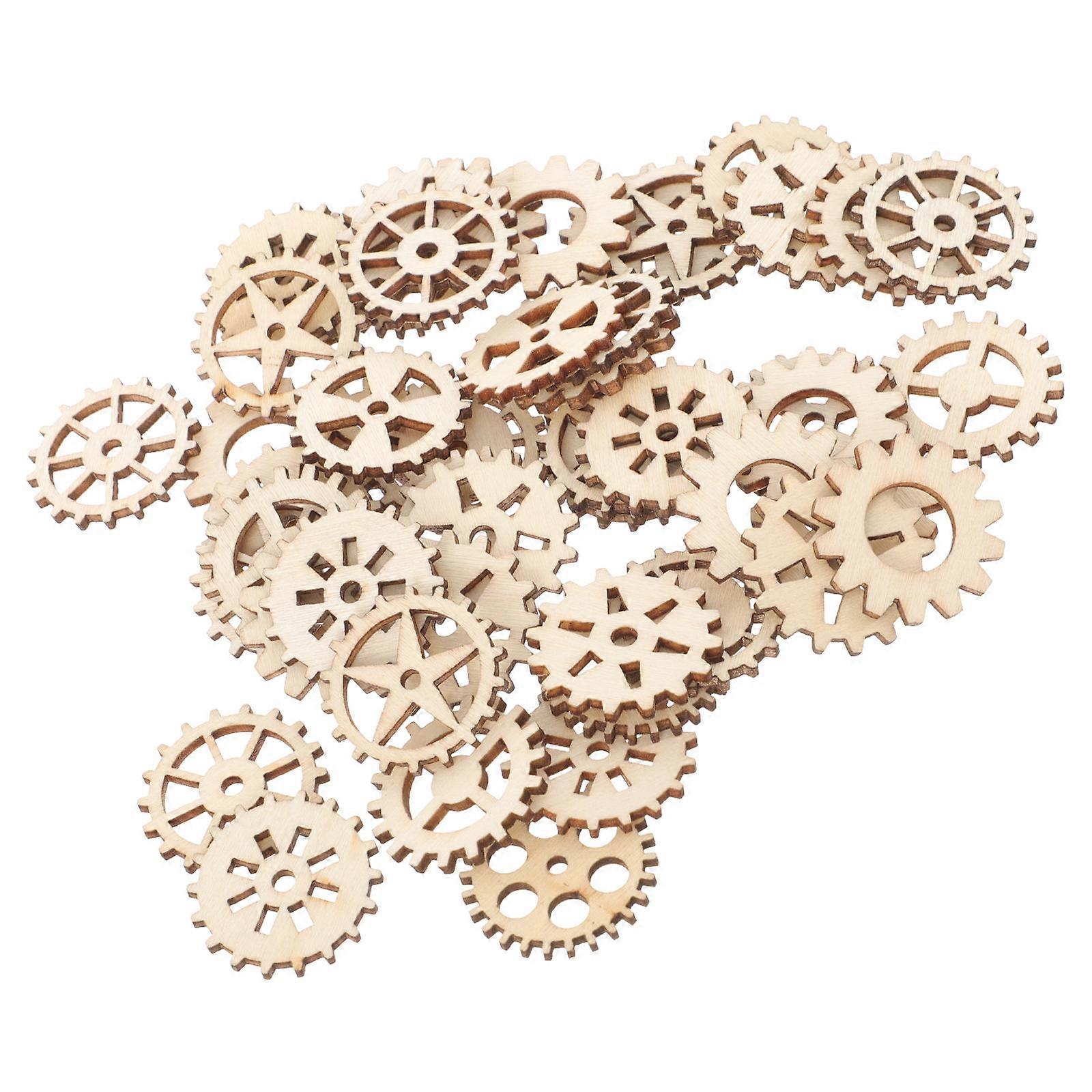 100Pcs Unfinished Wood Gears Decorative Accessories for DIY Craft Sign Making Projects for Students and Children