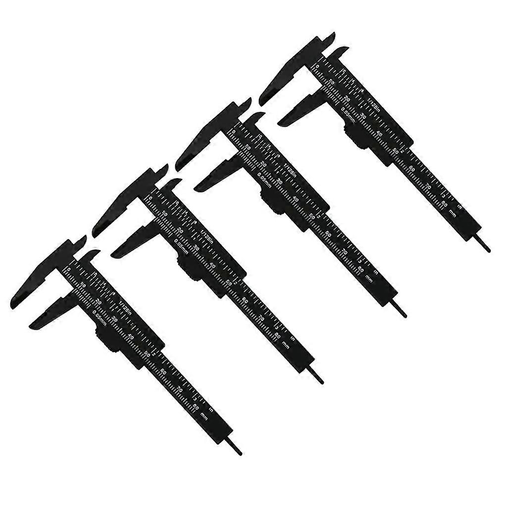 Small Calipers, Double Scale Sliding Gauge, Measuring Tool for Students, Office Use, Plastic, Style 2, 4 Pack, Black