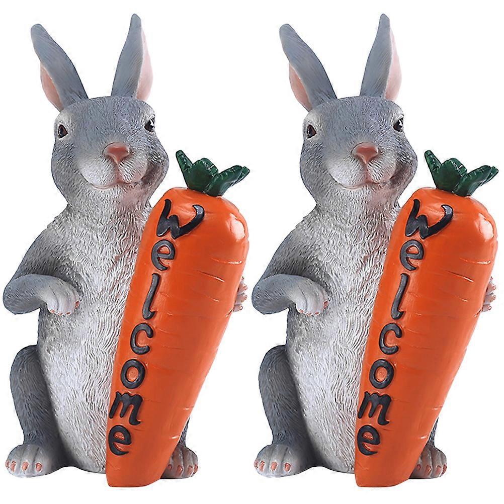 Garden Decor Statue 2Pcs Bunny Shape Resin Craft Scenic Layout Easter Decorations Durable Decorative Accessory