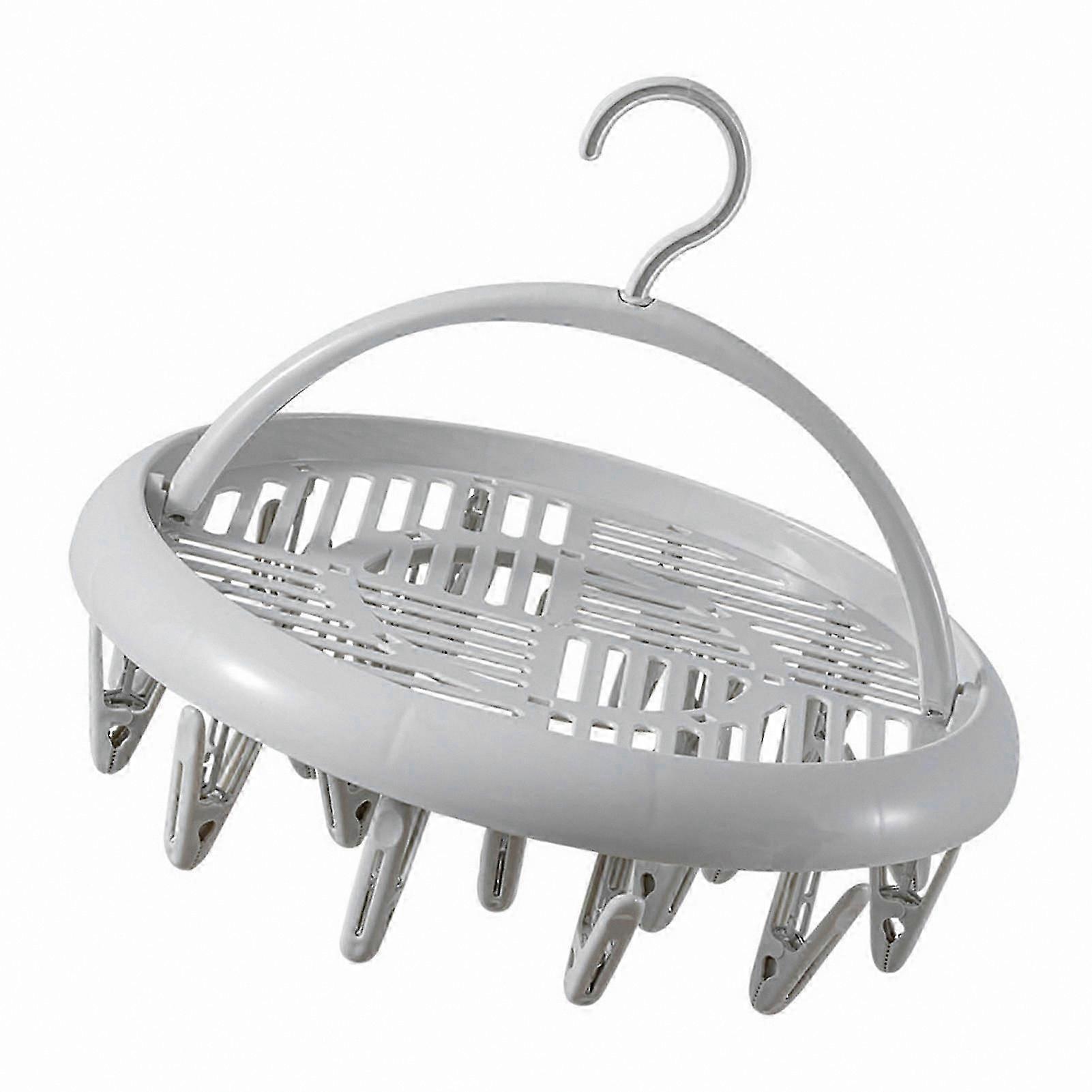Round Plastic Hanger with Clips for Socks and Underwear - Grey Clothes Drying Rack Solution