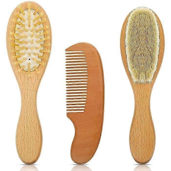 CHANGM 3 Pieces Baby Hairbrush and Comb Set for Newborn, Goat Bristle Hairbrush
