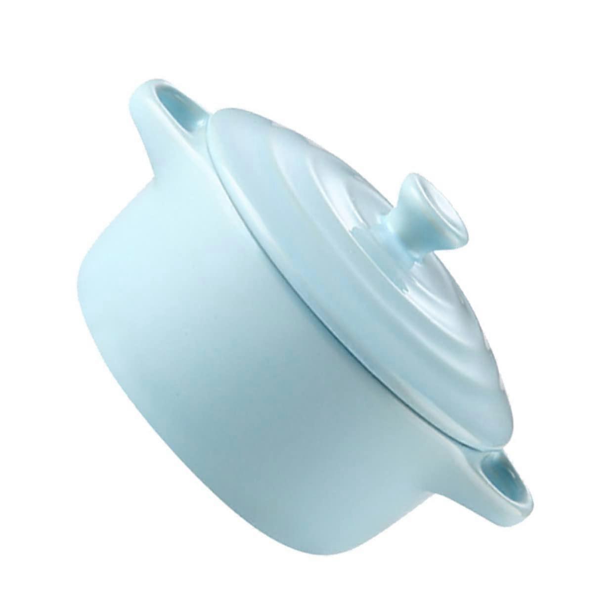 1 x Microwave Baking Bowl Kitchen Machine Cookware Soup Bowls Bowl Ceramic Light Blue Key Small Bowls Bowl with Lid Bowl with Double Handle Blue