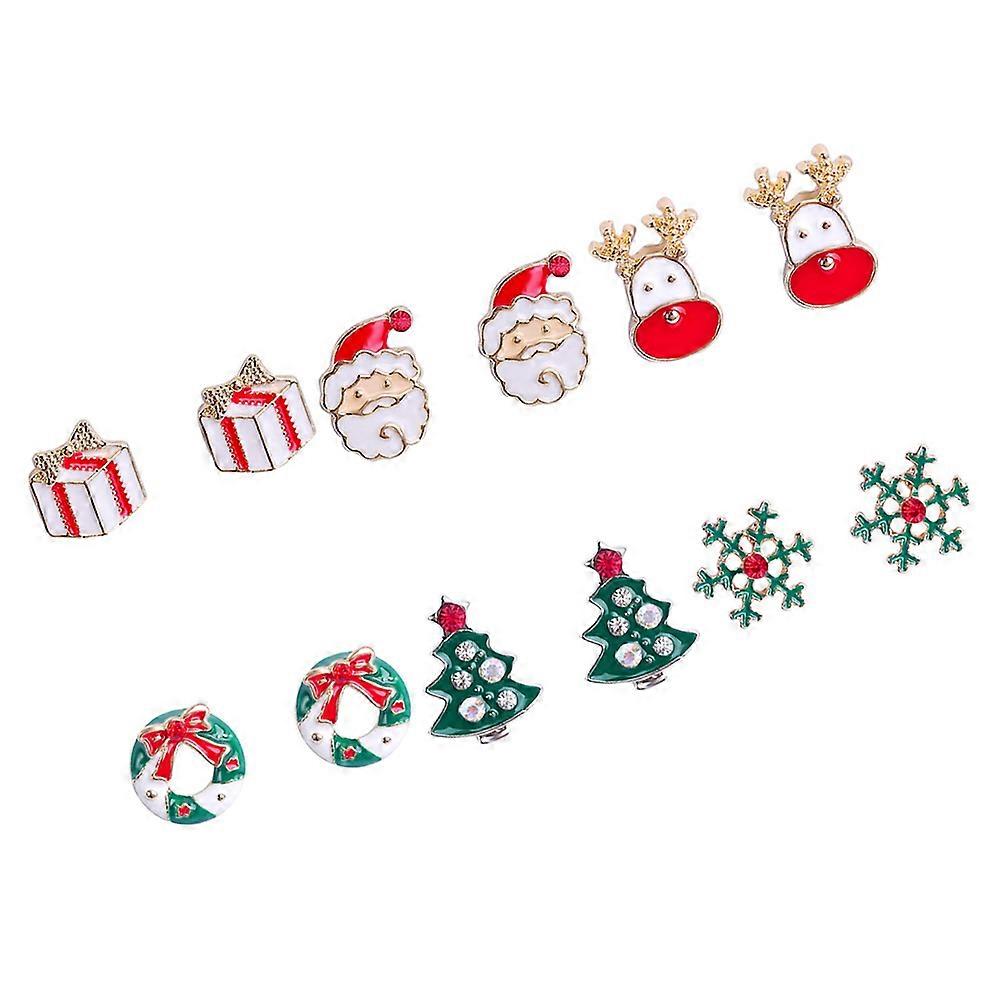 עגילי חג לנשים 12 יחידות נושא חג המולד תכשיטי קז'ואל מתאימים למסיבת חג המולד אווירה משפרת צבע מגוונת