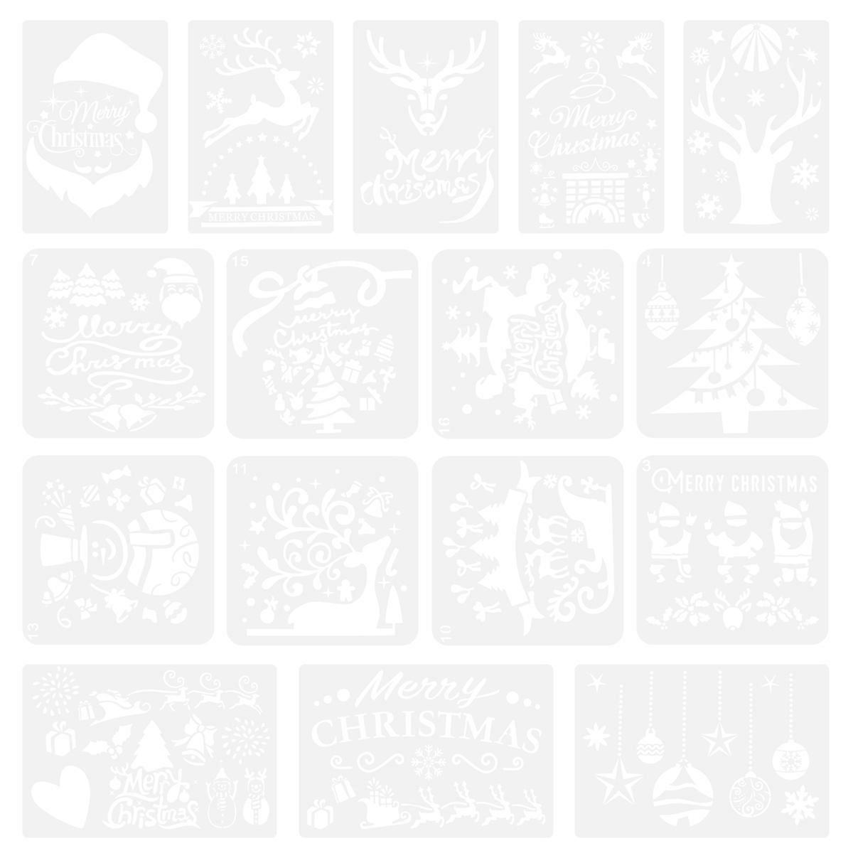 Christmas Painting Stencil Plastic Template for DIY Crafts 16Pcs Kit