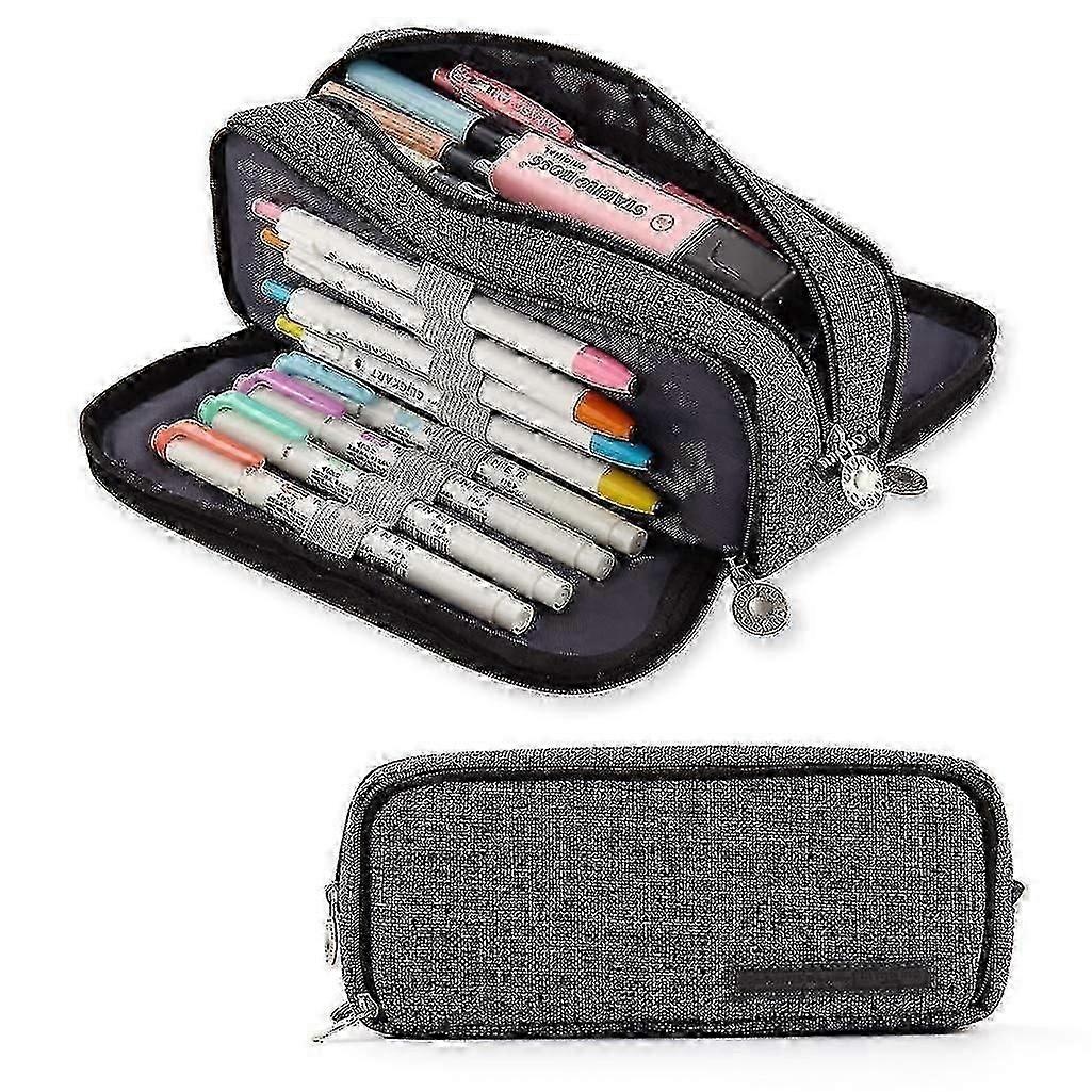 Extra-Large 3-Section Canvas Pencil Case - Ideal for Teen Students