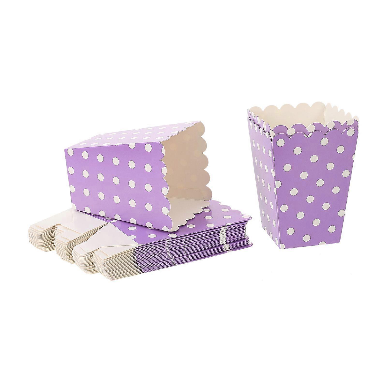 24pcs Popcorn Boxes Holder Containers Cartons Paper Bags Dot Design Snack Box for Movie Theater Dessert Tables Wedding Favors (Purple)