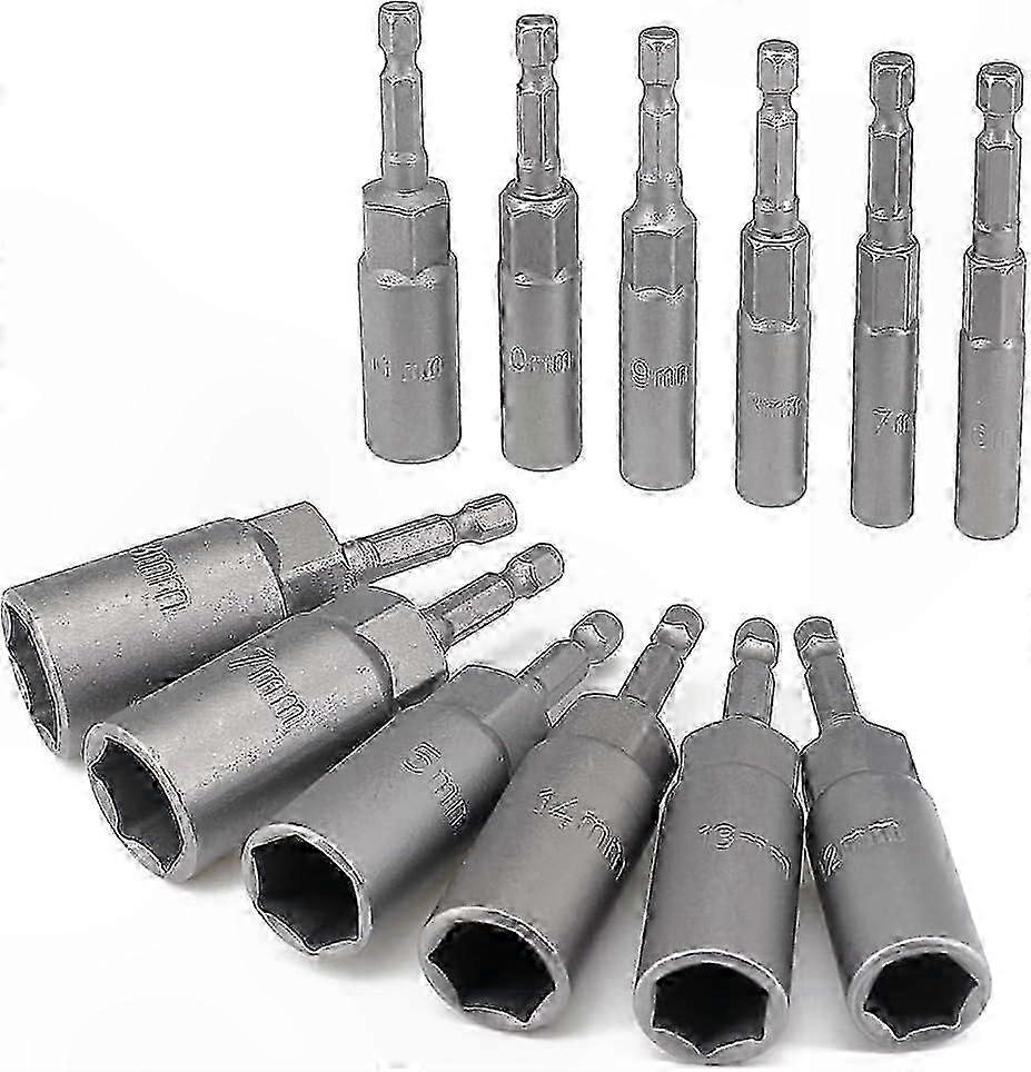 Metric Nut Driver Set, 12-Piece Quick Change Drill Bits, 6-19mm Socket Sizes, 1/4" Hex Shank Impact Screwdriver Bit Set for Bolts