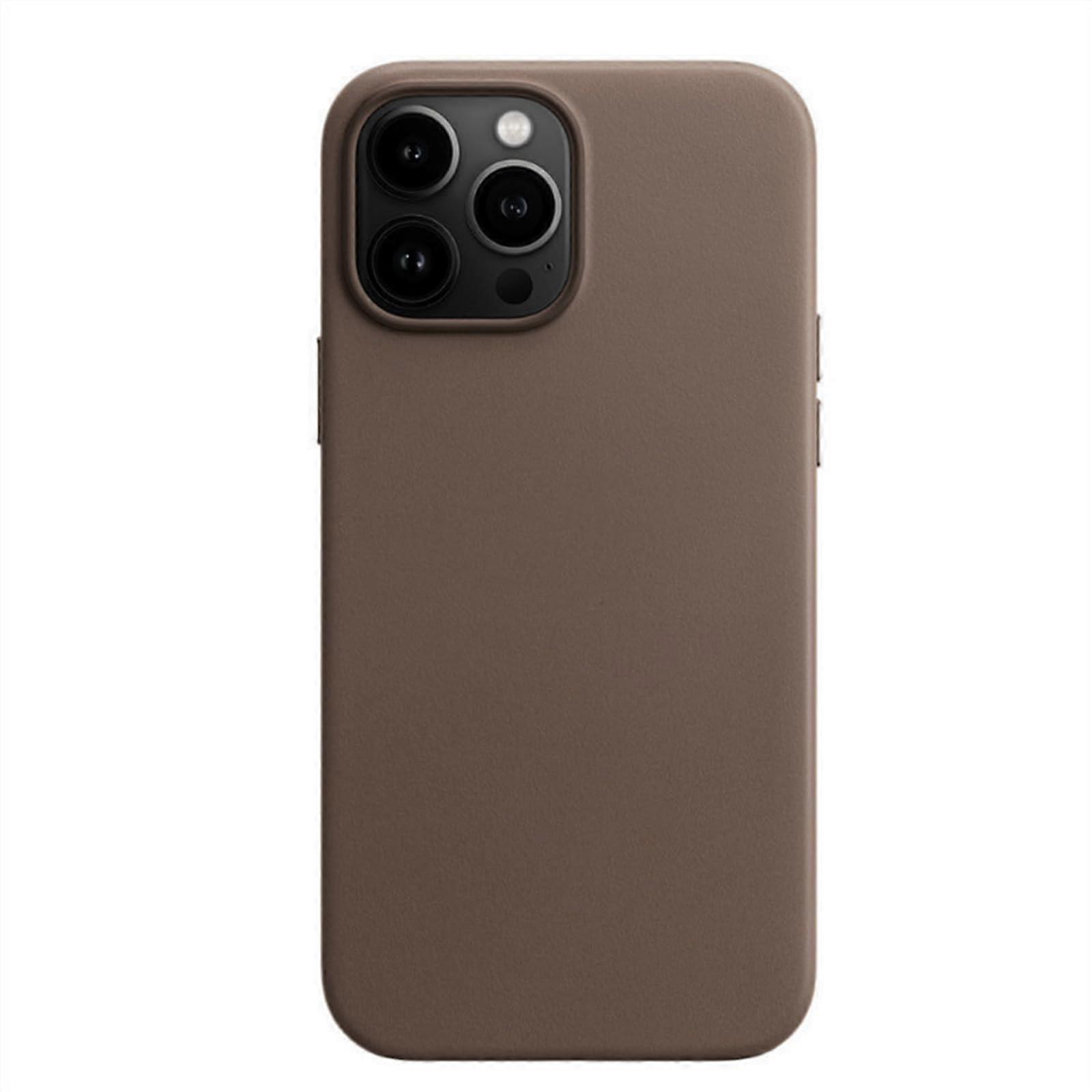 Full Grain Leather Case For iPhone 16 Pro Max MagSafe Compatible Metal Buttons Camera Bump Frame Brown For 12-16 Pro Max