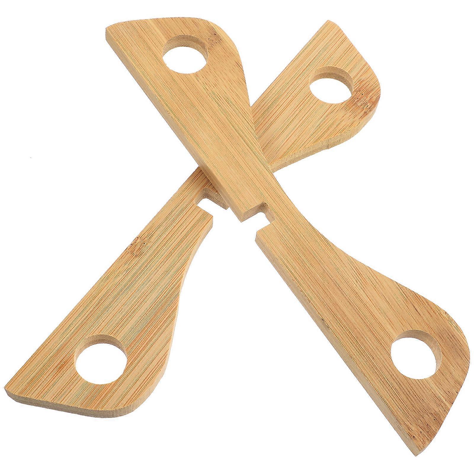 Holder Pan Rack Household Pan Rack Beige Bamboo Insulation 2Pcs