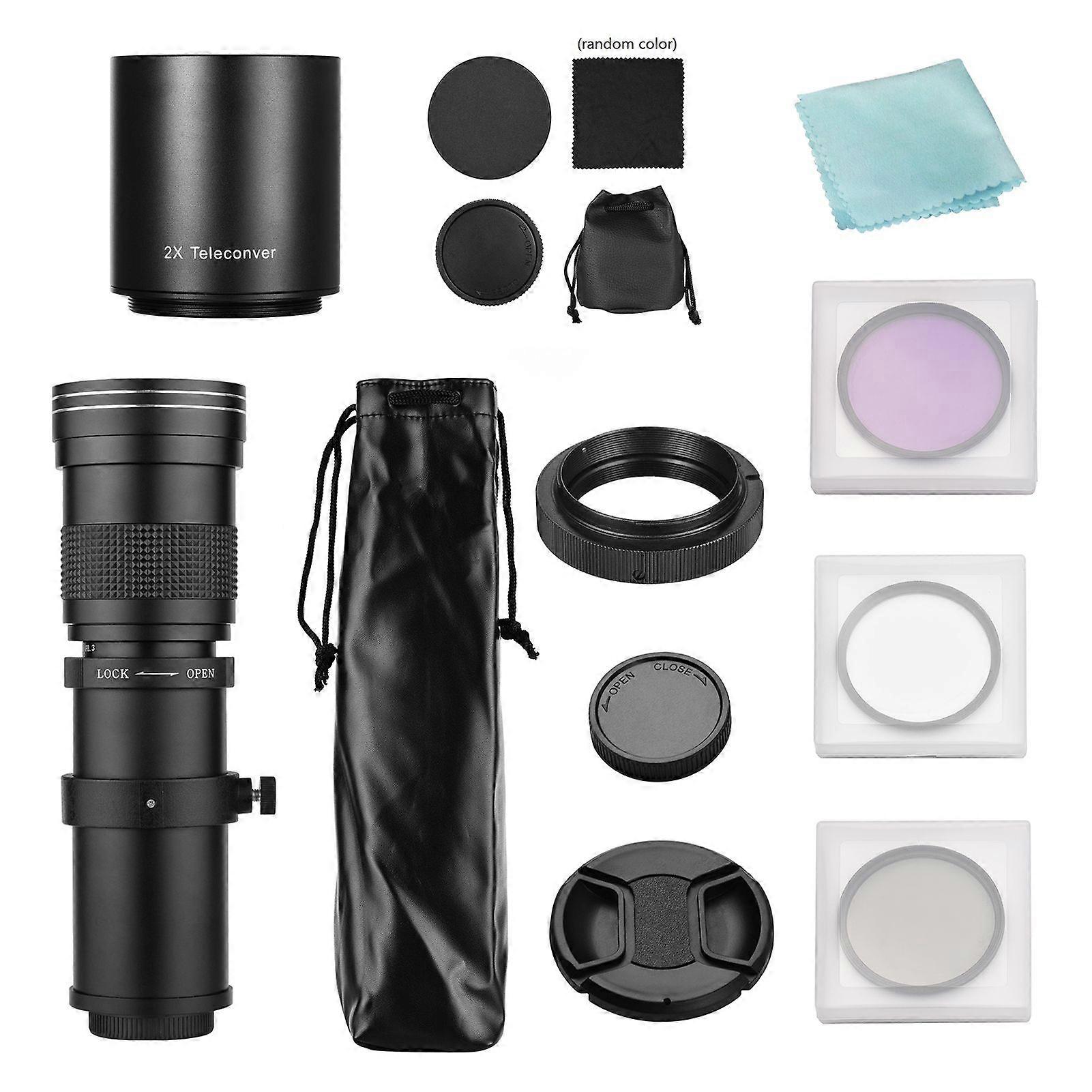 Camera MF Super Telephoto Zoom Lens F/8.3-16 420-800mm T Mount + UV/CPL/FLD Filters Set +2X 420-800mm Teleconverter Lens + T2-AF Adapter Ring for Sony