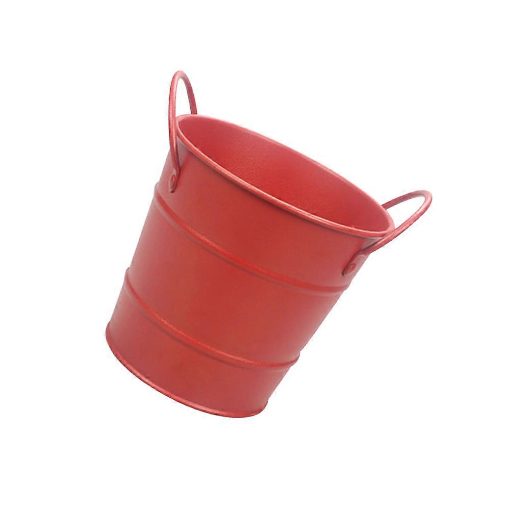 Small Tin Bucket Mini Fries Holder for Bar Red Metal Container Food Storage 1Pack