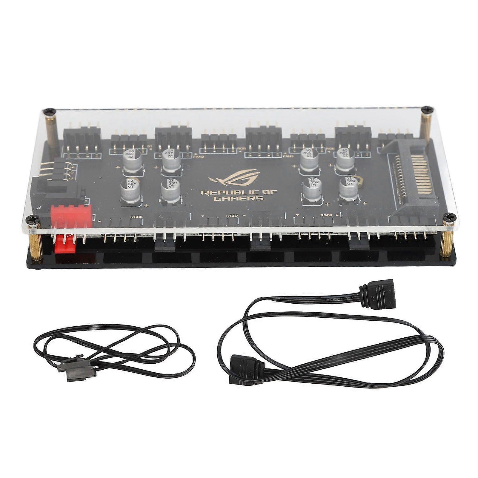 12V 4PIN ARGB PWM Hub Professional 2 in 1 RGB Dimming PWM Temperature Control Speed Regulation 8 Ports for Computer Case Fan