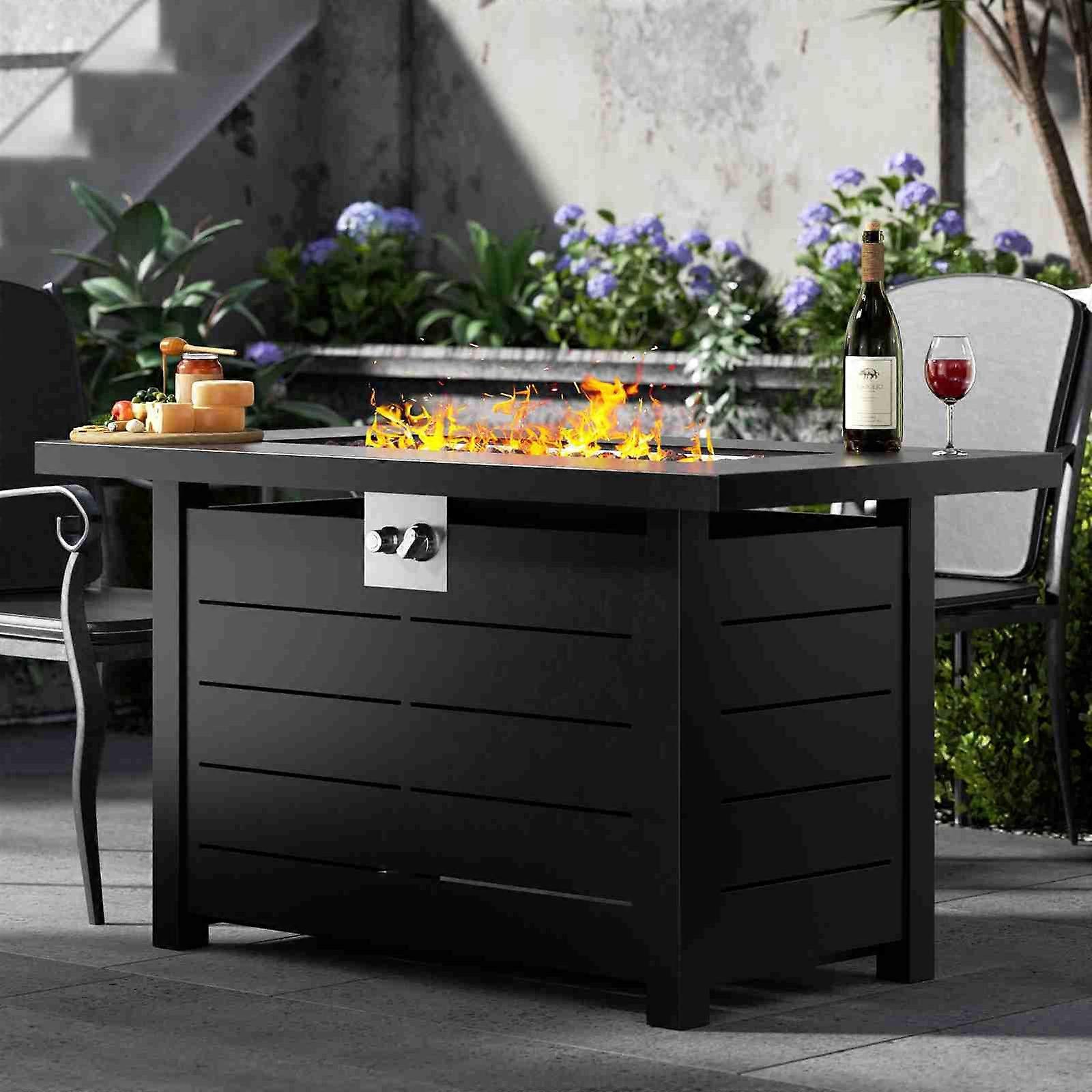 43x22x10in Black Iron Fire Pit Table with Lid for Backyard
