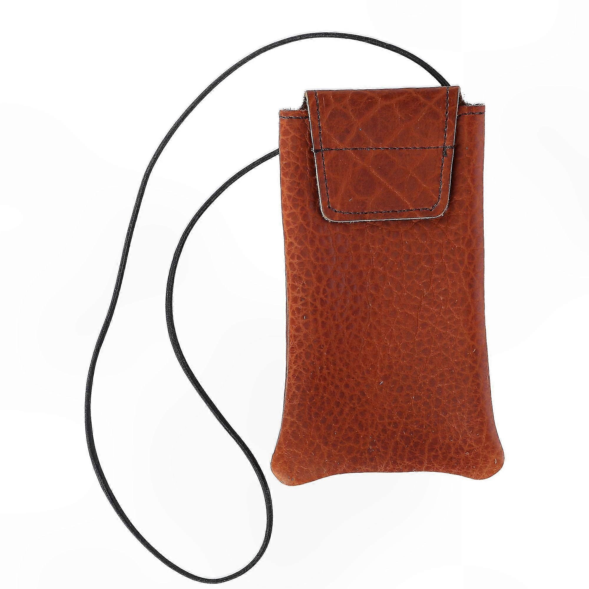Textured Leather Eyeglass Pouch with Neck Strap