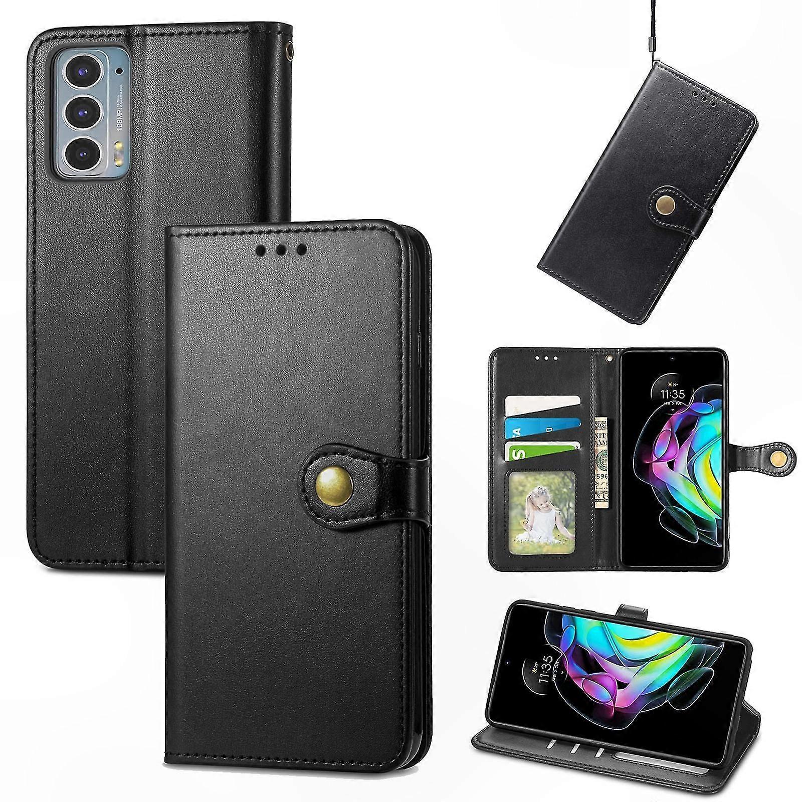 Leather Buckle Phone Case in Solid Color for Motorola Edge 20