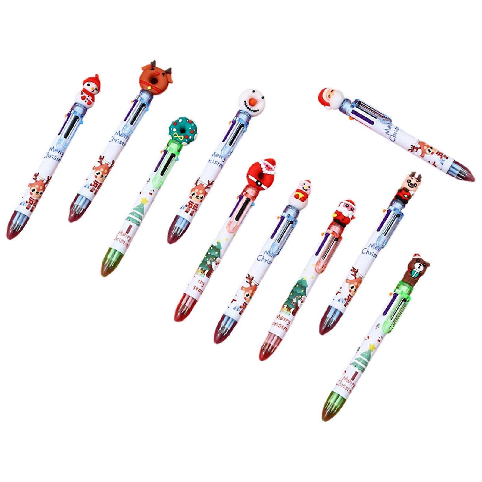 10Pcs Christmas Multicolored Pen 6 Color-in-1 Retractable Ballpoint Pen for Student Journaling Color Coding Note Taking Multicolor