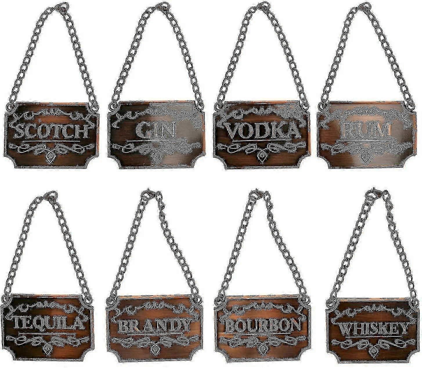 Deluxe liquor tags for decanters - set of 8 for bourbon and scotch