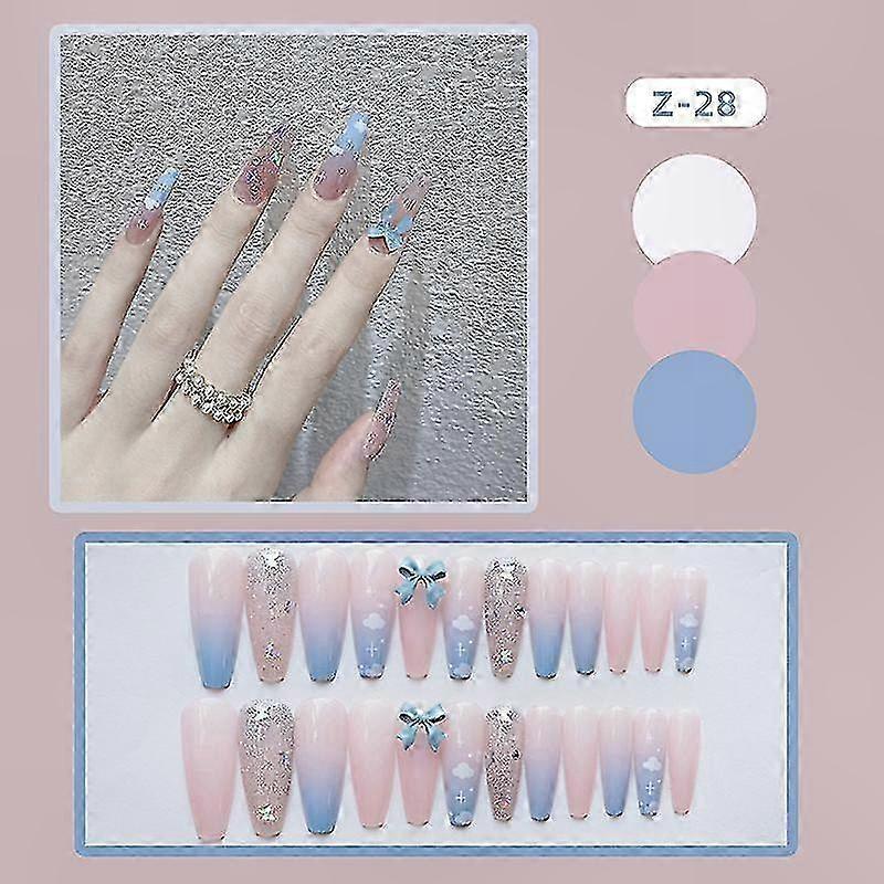 24-Piece Gradient Blue Press-On Nails with Long Pointed Tips for Stylish Looks