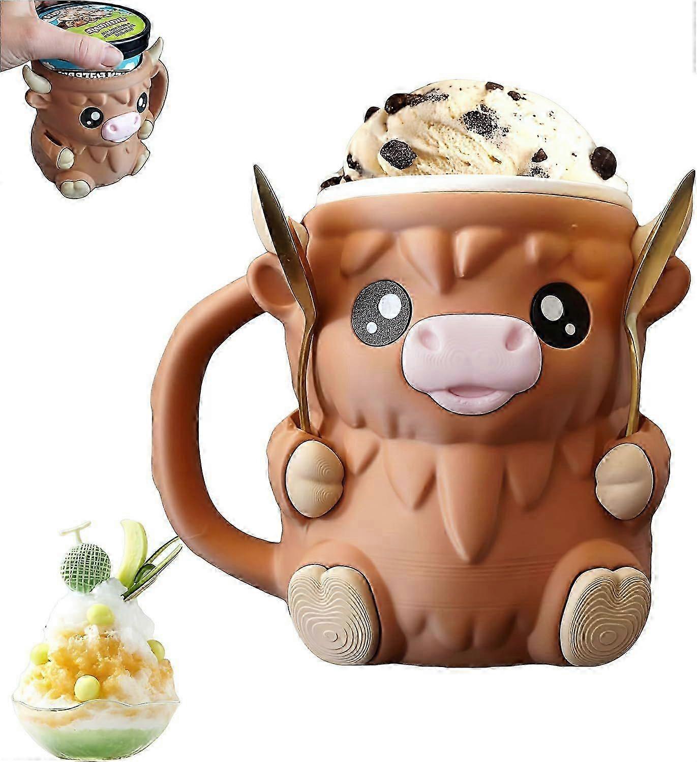 Cute Animal-Themed Ice Cream Pint Holder with Spoon and Handle for Leak-Proof Cooling and Easy Carrying