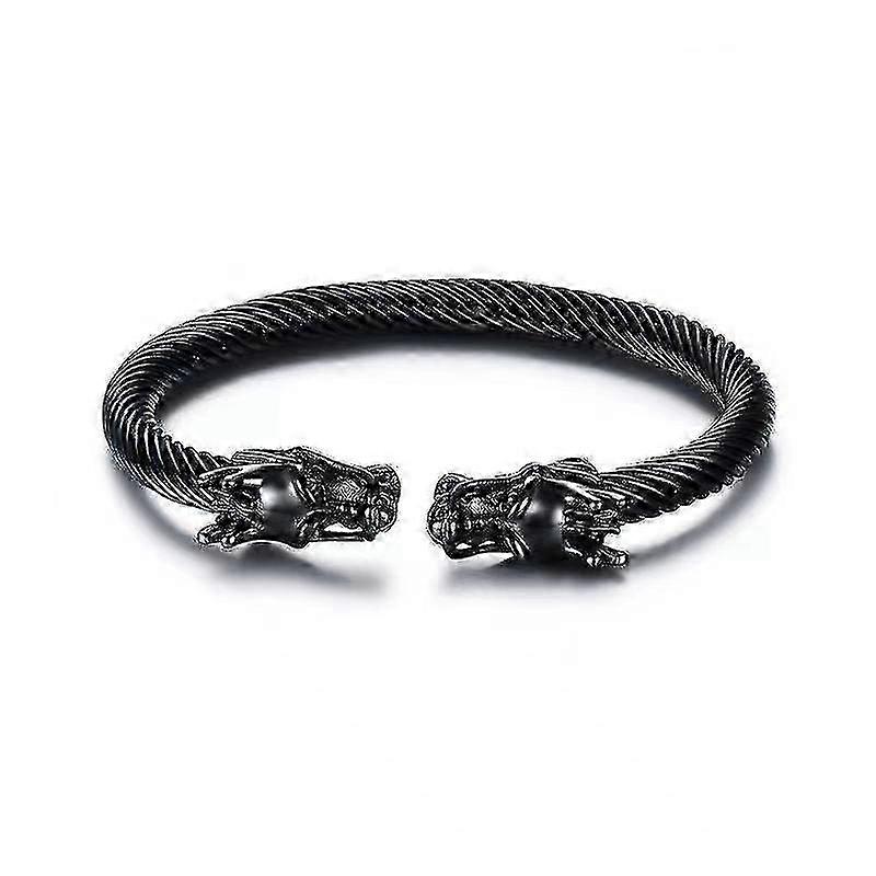 Men's Stainless Steel Dragon Headisted Cable Wire Viking Cuff Bangle